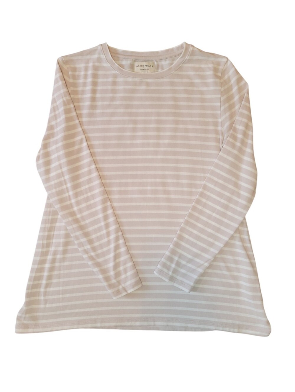 Alice Walk Pima Cotton Modal Stripe Long Sleeve Tee Beige White Coastal XS Top - Picture 7 of 9